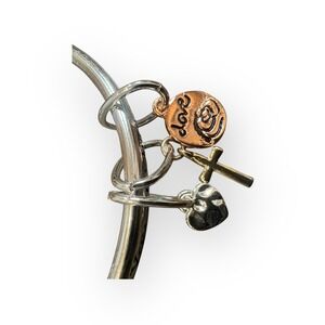 NEW‎ Inspirational Mom Rose Heart Cross Charm Bangle Bracelet Silver Tone